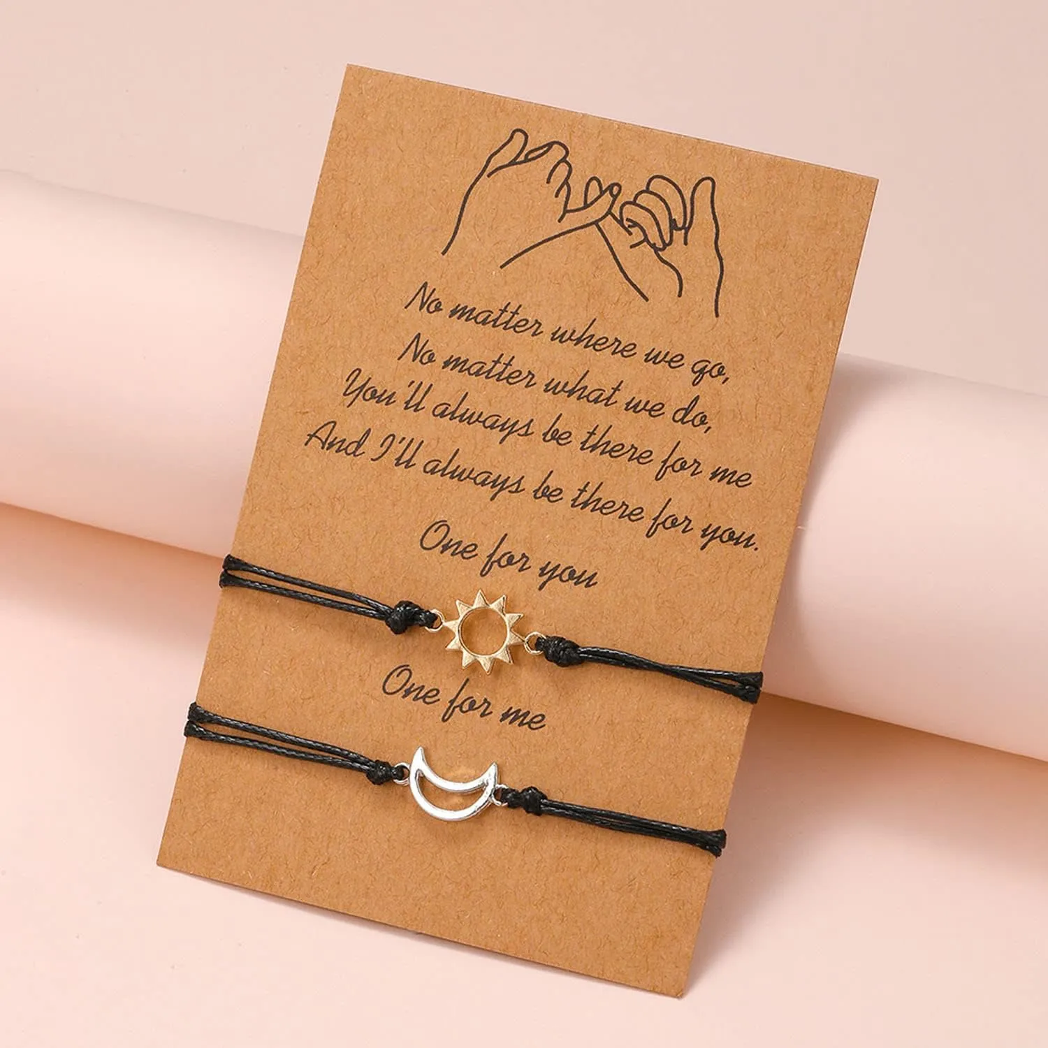 Pinky Promise Matching Bracelet Bangle Couples Sun Moon Bracelet Distance Relationship for Women Men Teen Gifts