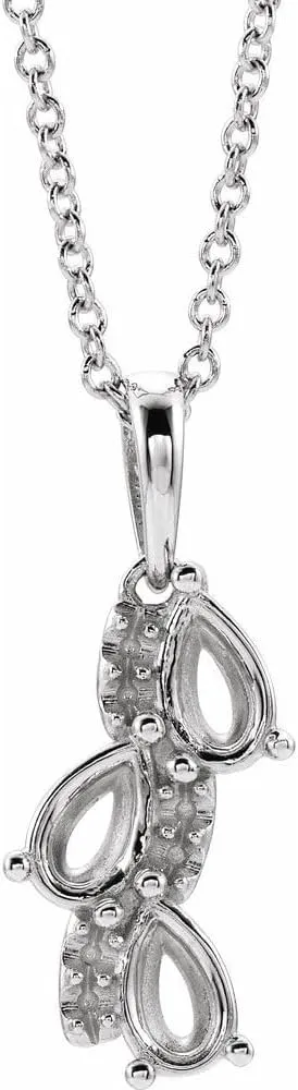 Platinum Pear Shape 3-Stone Family Freeform Bypass Necklace for Approximately 5/8 cttw Fine Jewelry for Women Gifts for Her (Mounting Only, Not All Stones Included, 14.46x7.41mm), 16-18"
