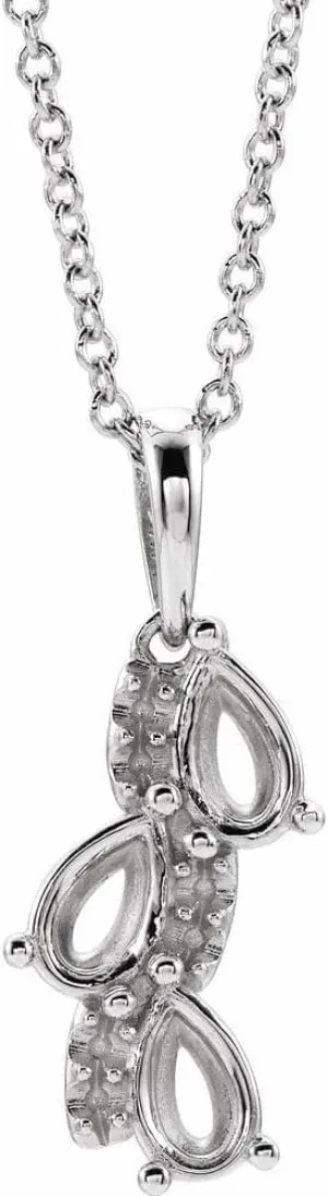 Platinum Pear Shape 3-Stone Family Freeform Bypass Necklace for Approximately 5/8 cttw Fine Jewelry for Women Gifts for Her (Mounting Only, Not All Stones Included, 14.46x7.41mm), 16-18"