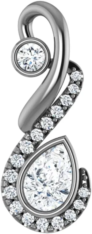 Platinum Pear Shape Diamond Semi-Set Freeform Necklace Fine Jewelry for Women Gifts for Her (19.5x7.6mm, Mounting Only, Not All Stones Included, 1/8 cttw, G-H, SI2-SI3), 16-18"