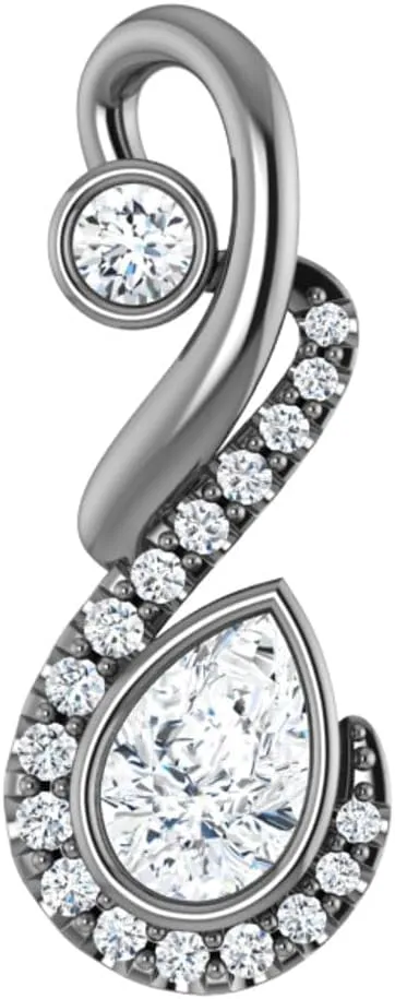 Platinum Pear Shape Diamond Semi-Set Freeform Necklace Fine Jewelry for Women Gifts for Her (19.5x7.6mm, Mounting Only, Not All Stones Included, 1/8 cttw, G-H, SI2-SI3), 16-18"