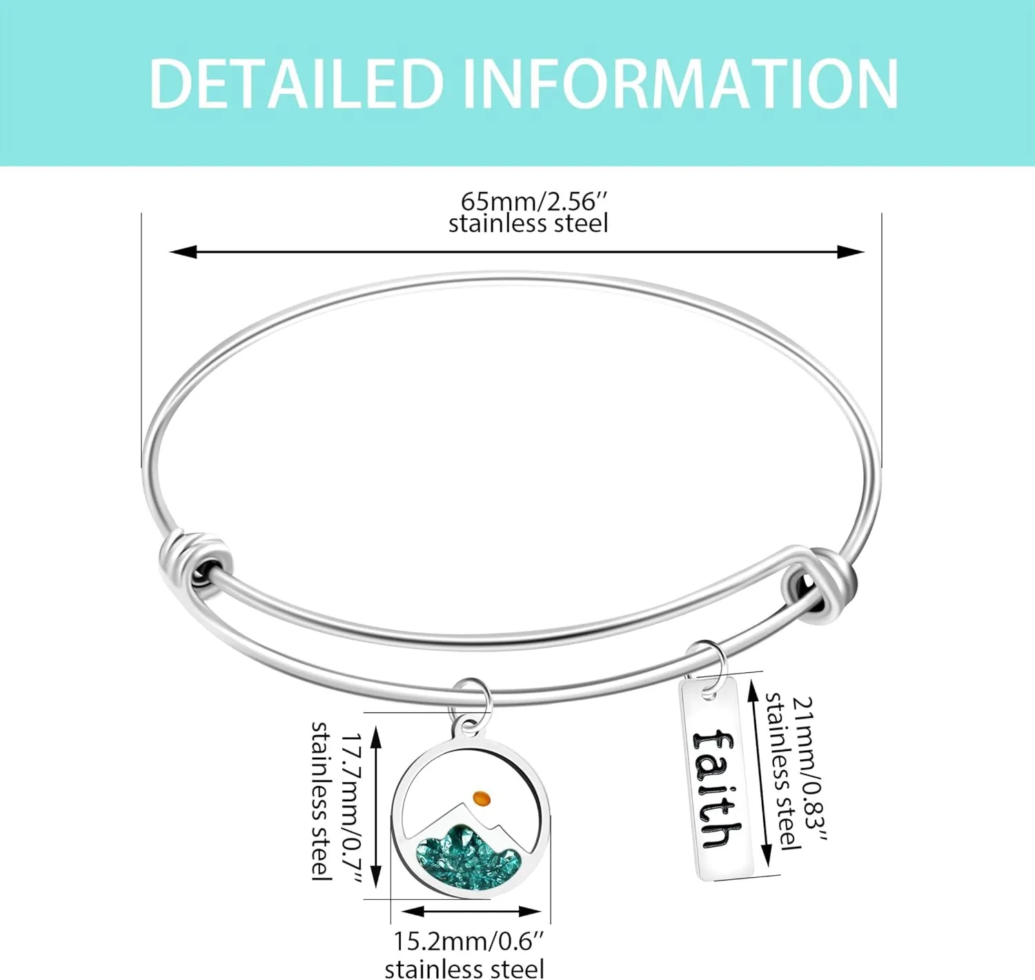 Platinum/Gold Plated Stainless Steel Adjustable Bangle Bracelets with Mustard Seed Pendant and Faith Tag - Inspirational Christian Jewelry for Women YA4995