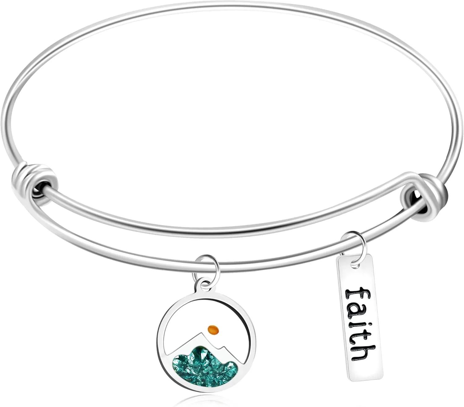 Platinum/Gold Plated Stainless Steel Adjustable Bangle Bracelets with Mustard Seed Pendant and Faith Tag - Inspirational Christian Jewelry for Women YA4995