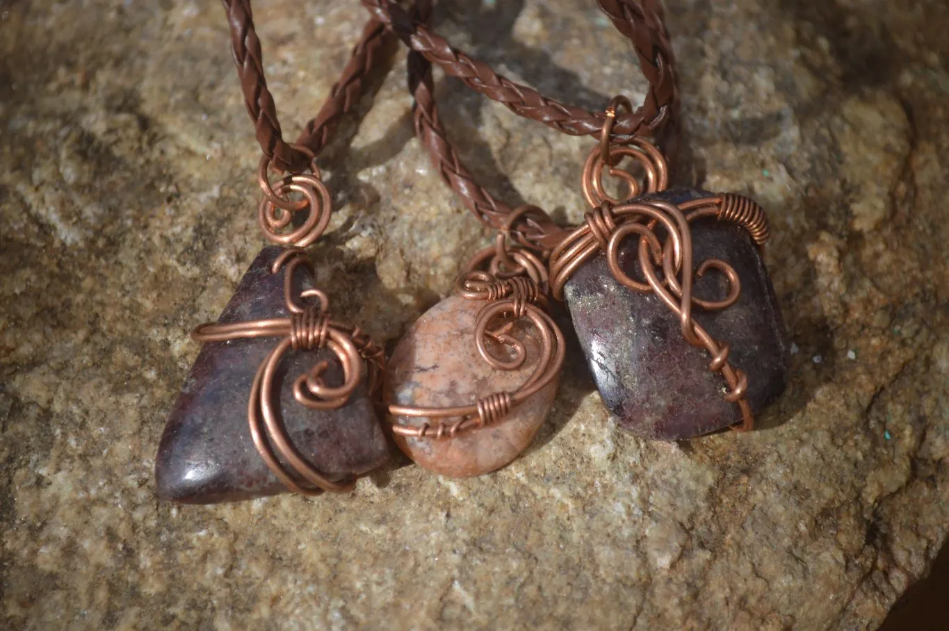Polished Copper Wire Wrapped Ancient Eagle Pendants  x 12 From Zimbabwe