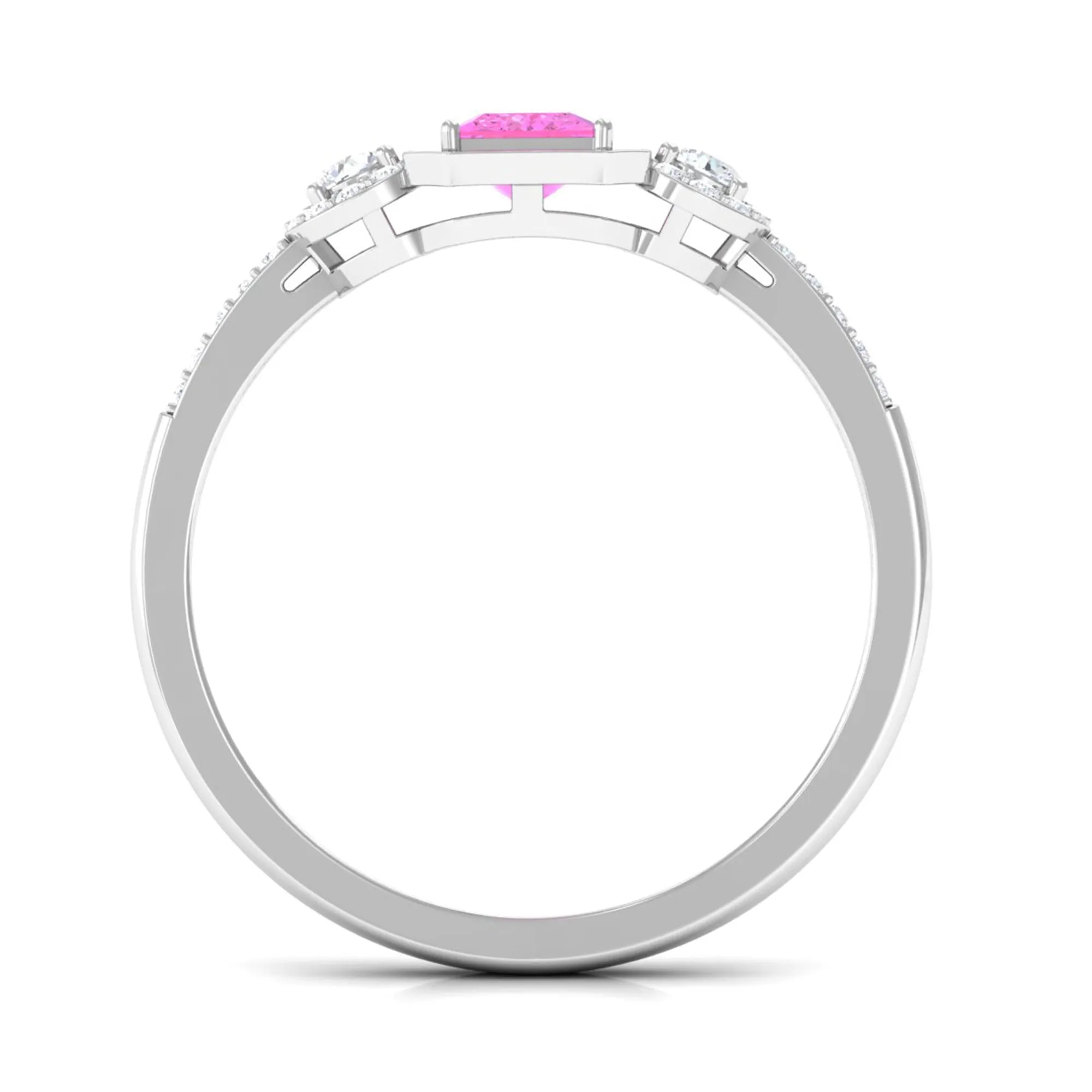 Princess Cut Pink Sapphire Engagement Ring with Diamond Halo