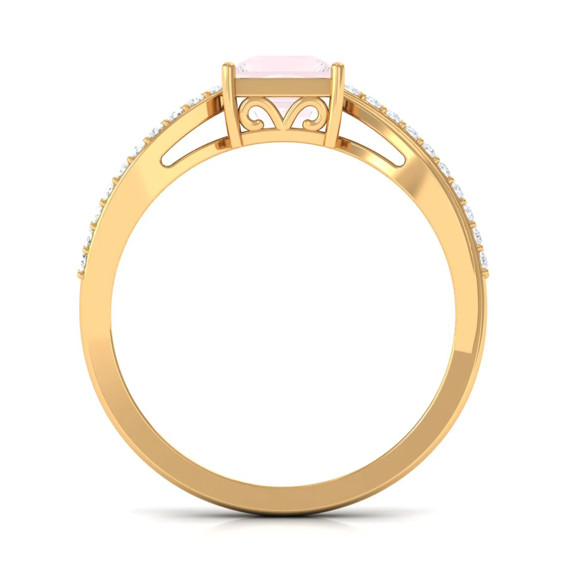 Princess Cut Rose Quartz Solitaire Engagement Ring with Diamond