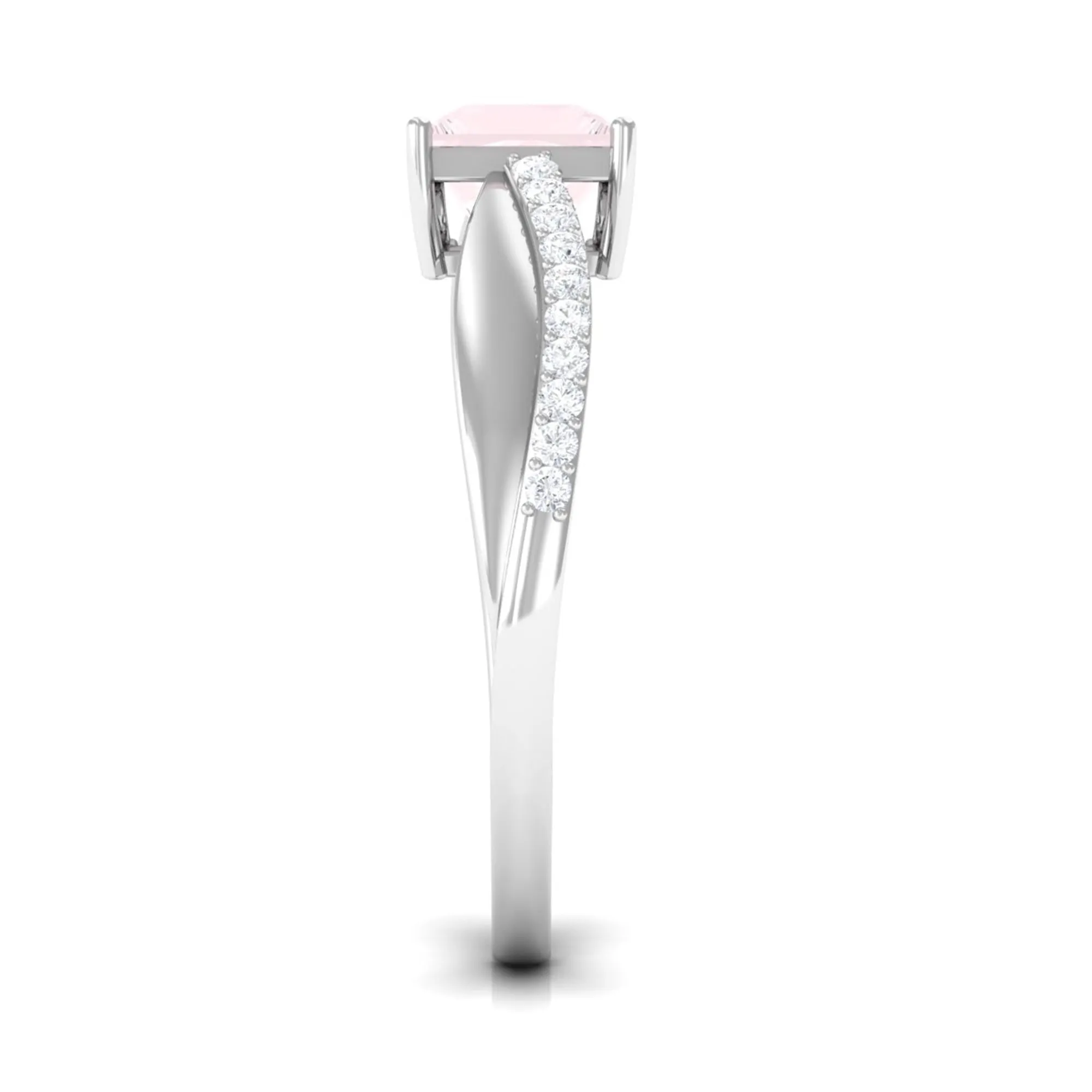 Princess Cut Rose Quartz Solitaire Engagement Ring with Diamond