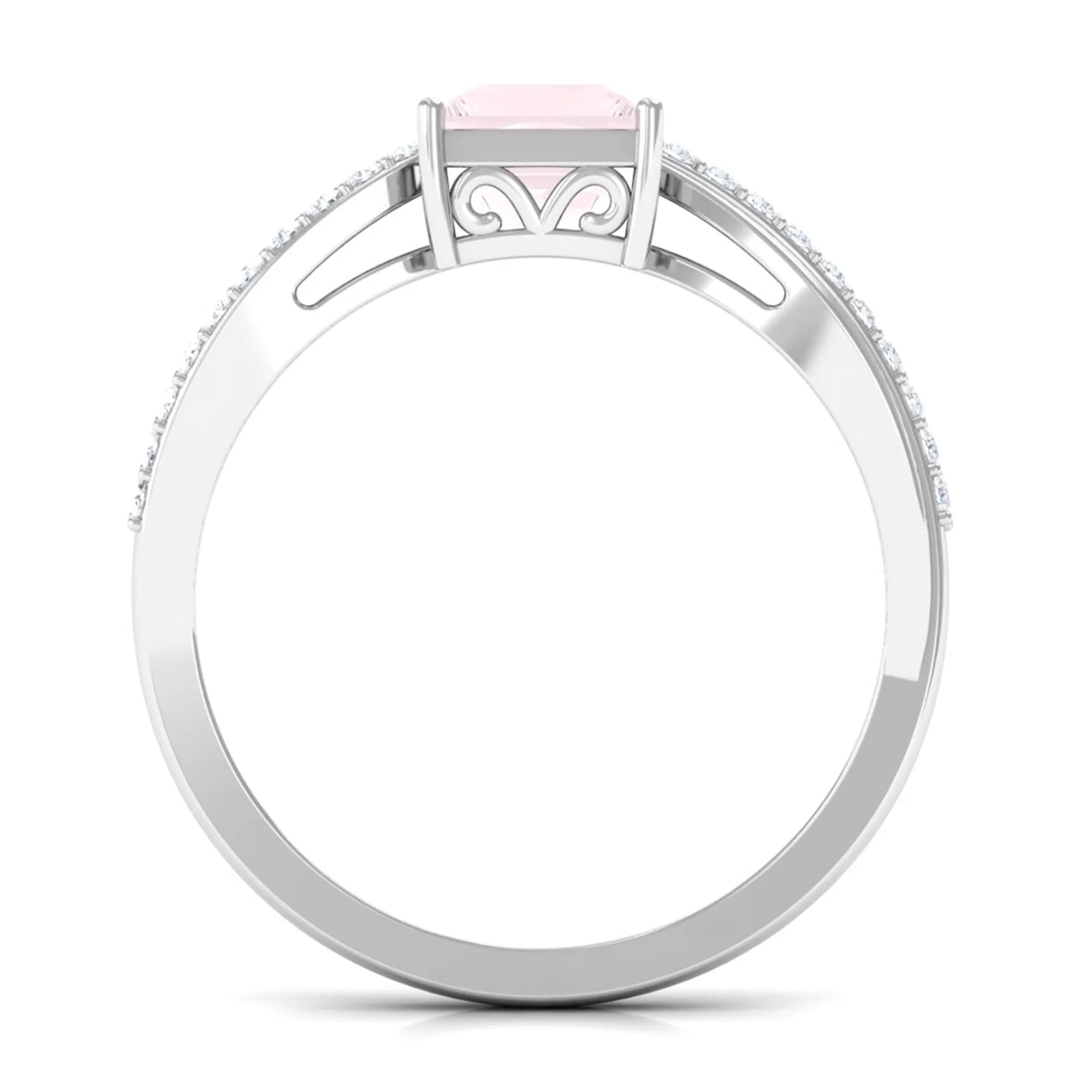 Princess Cut Rose Quartz Solitaire Engagement Ring with Diamond