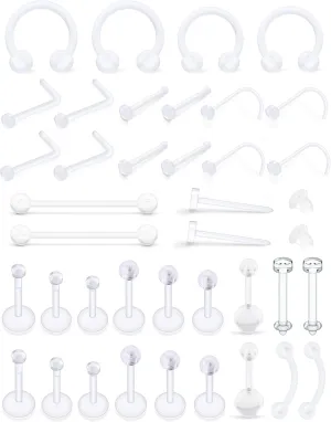 Prjndjw Clear Piercing Retainers for Sports Set Silicone Plastic Nose Rings tragus conch cartilage Earrings Horseshoe Ring Monroe Medusa Lip Rings Stud Labret Piercing Jewelry for Work Surgery
