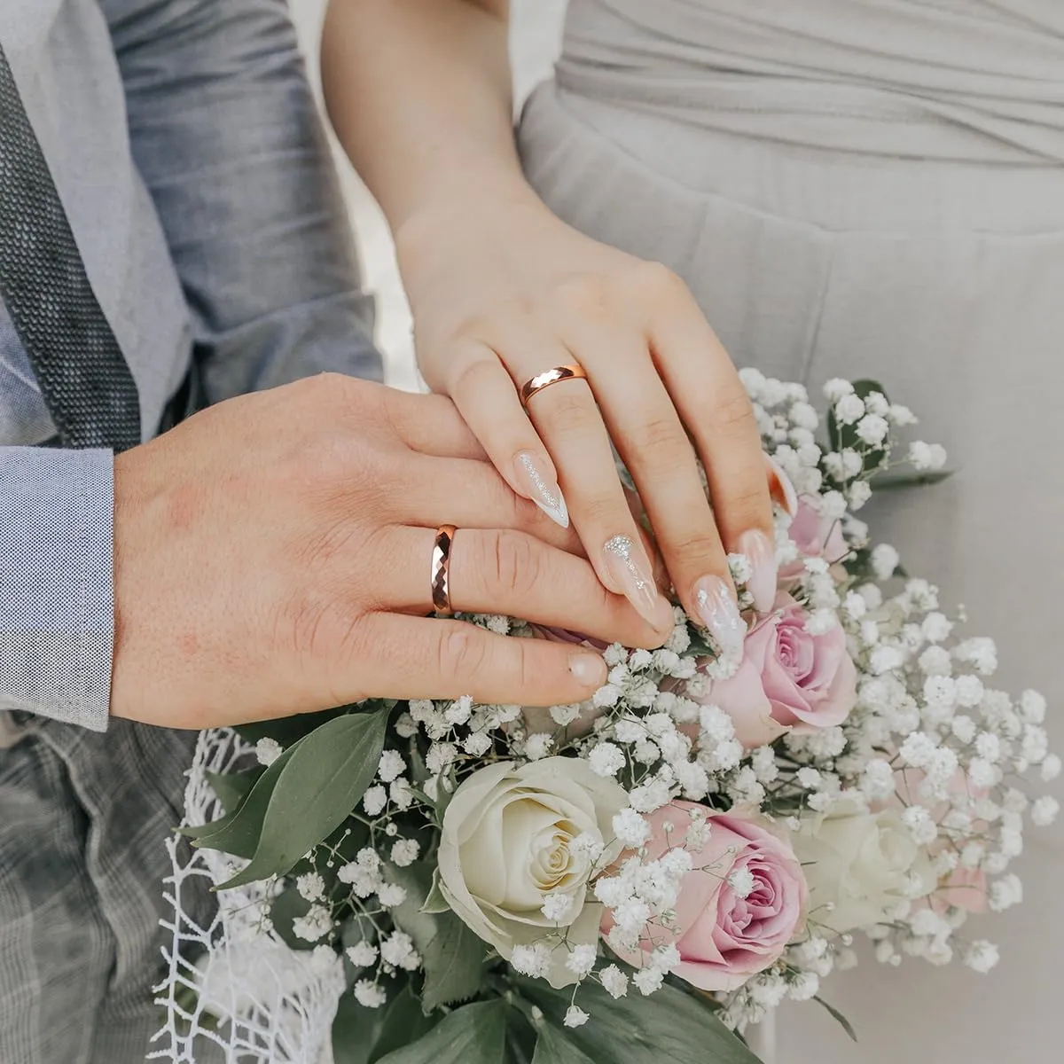 Promise Ring for Couple 4mm Black/Silver/Gold/Rose Gold Multi-faceted Tungsten Wedding Band for Men Women