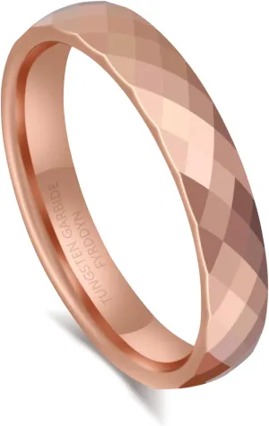 Promise Ring for Couple 4mm Black/Silver/Gold/Rose Gold Multi-faceted Tungsten Wedding Band for Men Women