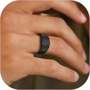 PROSTEEL Vintage Eye Of Horus Rings, Gold Plated/Black Stainless Steel Ankh Ring, Ancient Egyptians Symbol Amulet Protection Jewelry, #7-#14, Come with Box