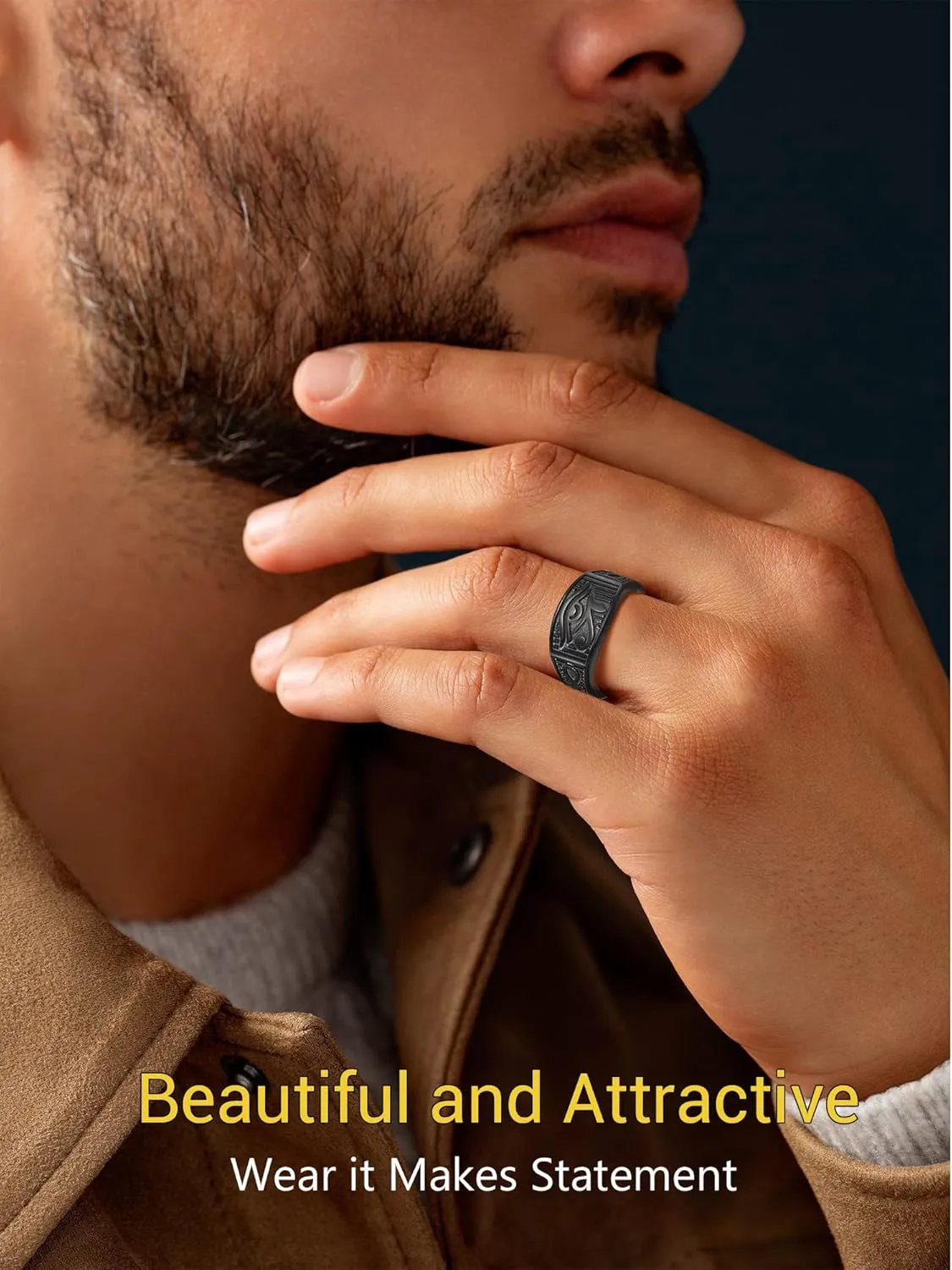 PROSTEEL Vintage Eye Of Horus Rings, Gold Plated/Black Stainless Steel Ankh Ring, Ancient Egyptians Symbol Amulet Protection Jewelry, #7-#14, Come with Box