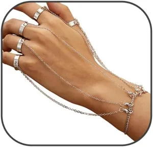 Punk Ring Tassel Bracelet Gothic Layered Chain Tassel Bracelet Hip Hop Rings Slave Finger Chain Ring Silver Hand Chain Bracelet Jewelry Hand Chain for Women