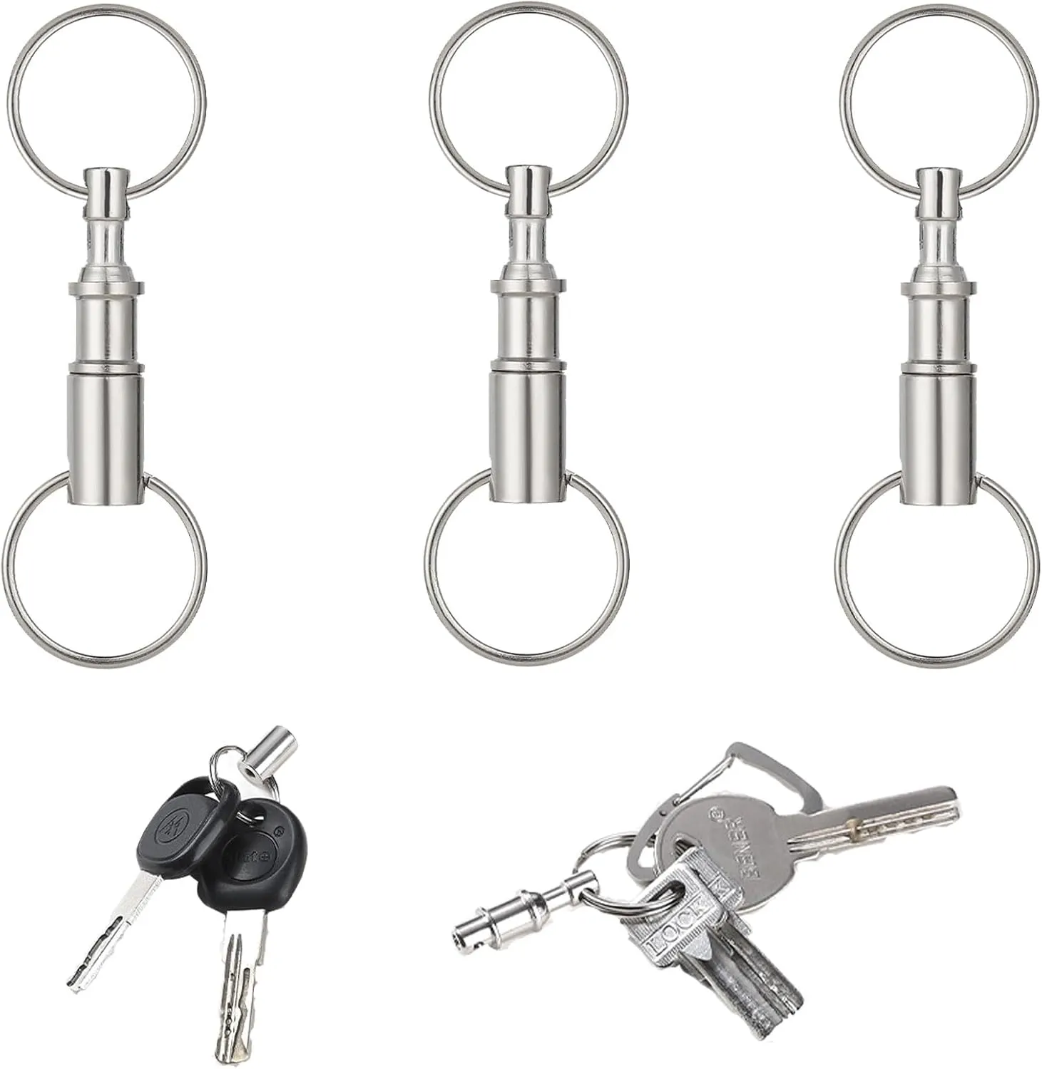 Quick Release Keychain 3 Pack Iron Alloy Detachable Key Ring Disconnect Pull Apart Key Chain For Men Women