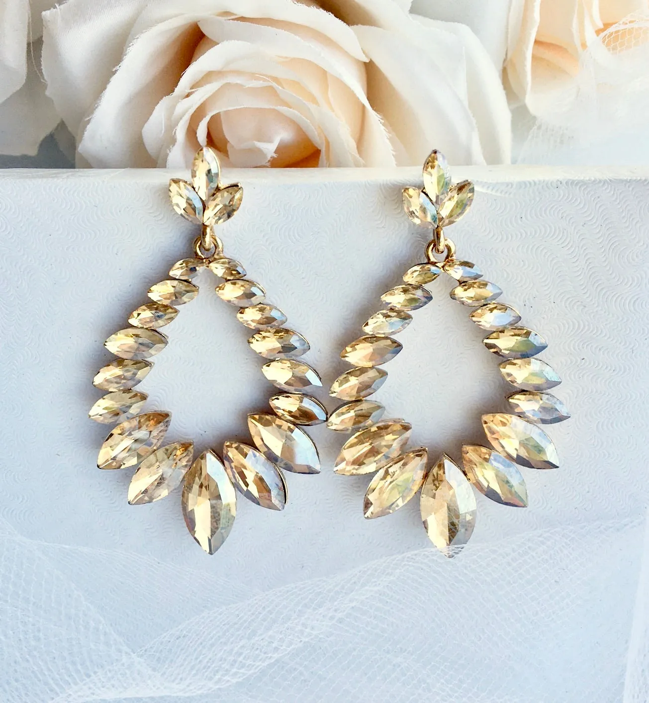 "Olive" - Crystal Bridal Earrings - Available in Silver and Gold