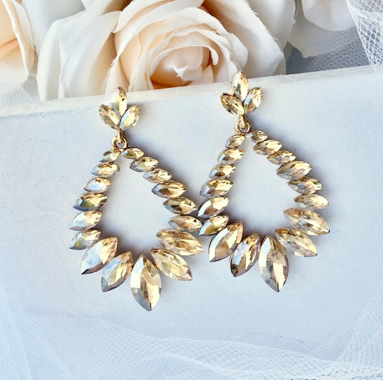 "Olive" - Crystal Bridal Earrings - Available in Silver and Gold