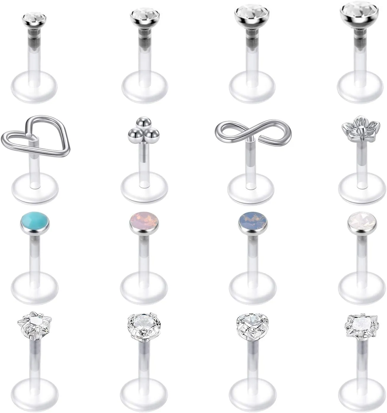 QWALIT Cartilage Earrings - Silver, Clear for Women - Forward Helix, Tragus Earrings, Medusa Piercing Jewelry