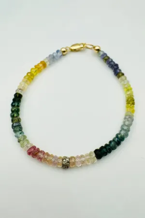 RAINBOW SAPPHIRE BRACELET WITH DOUBLE DIAMOND BEAD