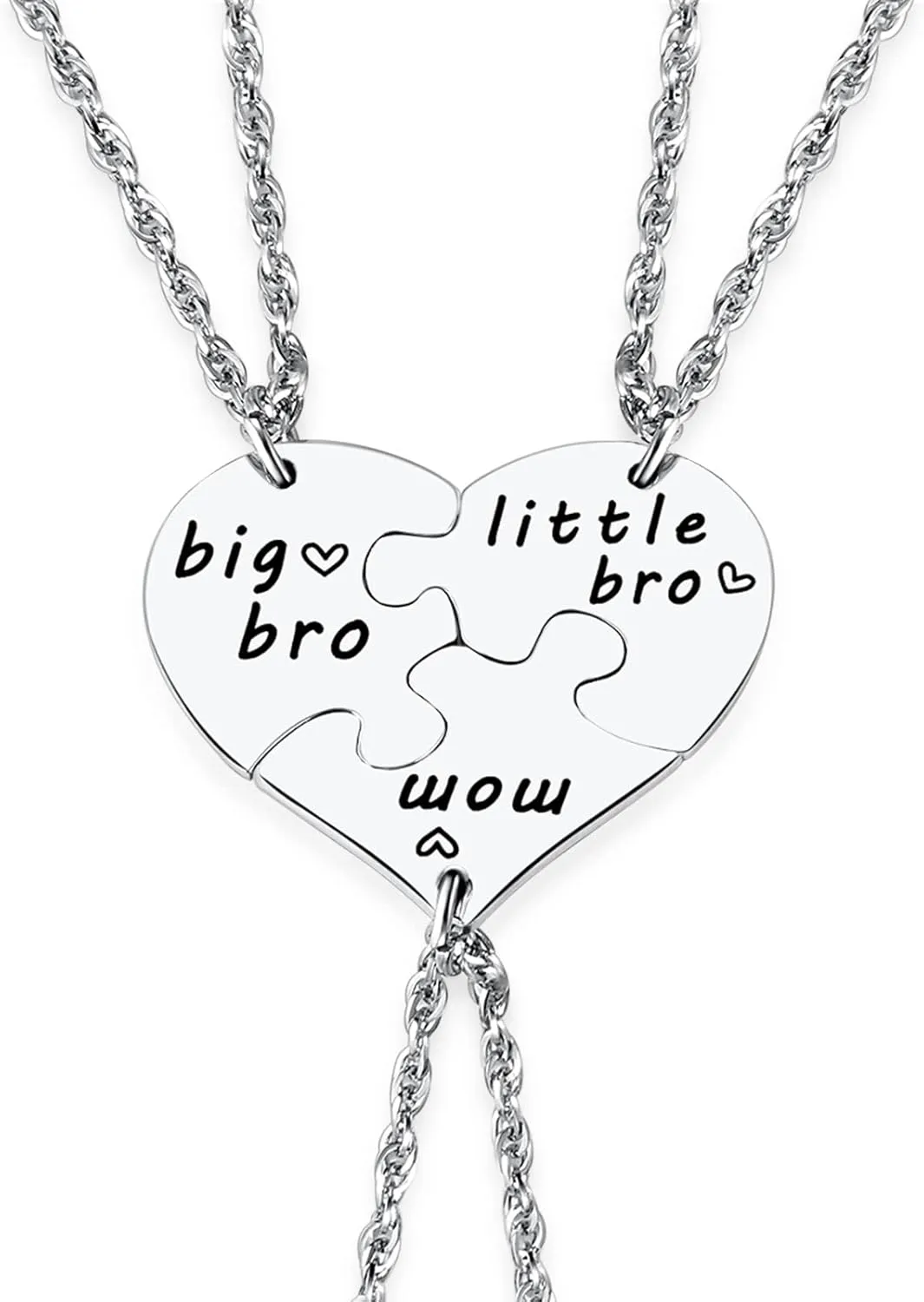 Ralukiia 3PCs Mother and Son Heart Puzzle Piece Necklace Set, Gifts for Mom from Sons, Big Bro Little Bro Family Jewelry