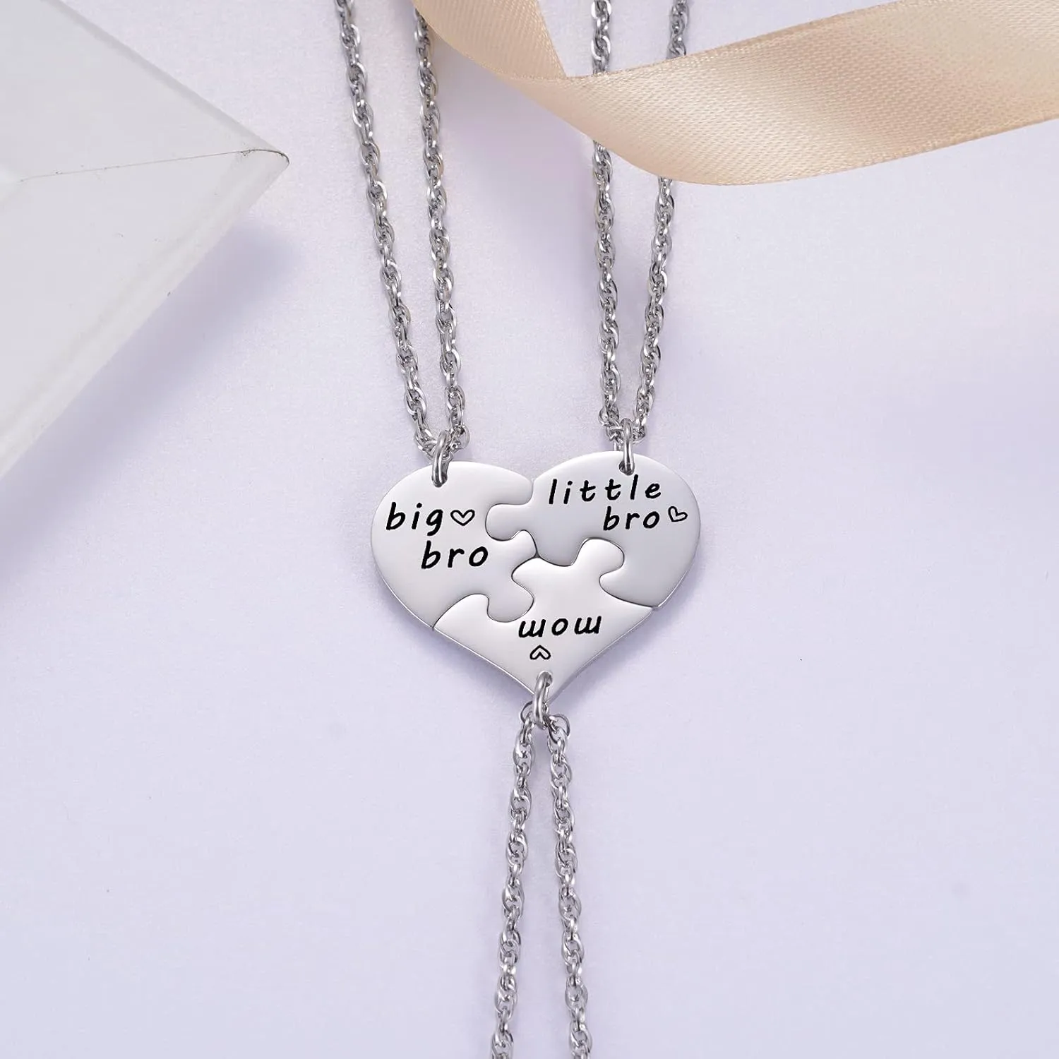 Ralukiia 3PCs Mother and Son Heart Puzzle Piece Necklace Set, Gifts for Mom from Sons, Big Bro Little Bro Family Jewelry