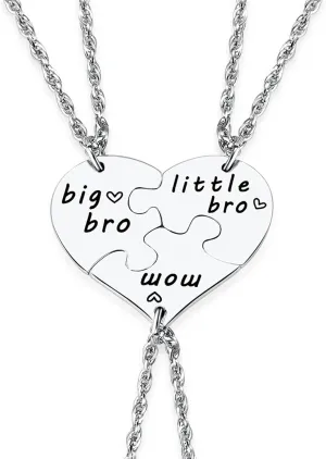 Ralukiia 3PCs Mother and Son Heart Puzzle Piece Necklace Set, Gifts for Mom from Sons, Big Bro Little Bro Family Jewelry