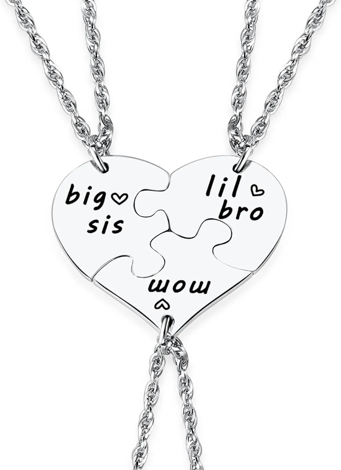 Ralukiia 3PCs Mother Son and Daughter Heart Puzzle Piece Necklace Set, Gifts for Mom from Sons and Daughters, Big Sis Little Bro Family Jewelry for Mother's Day