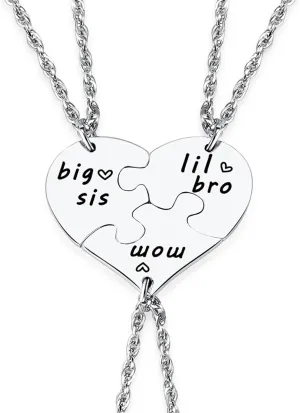 Ralukiia 3PCs Mother Son and Daughter Heart Puzzle Piece Necklace Set, Gifts for Mom from Sons and Daughters, Big Sis Little Bro Family Jewelry for Mother's Day