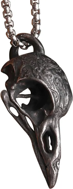 Raven Skull Necklace, Metal Viking Gothic Pendant Jewelry Gifts for Men and Women, Black