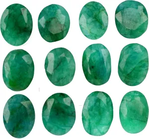 REAL-GEMS Natural Green Emerald 60.00 Ct./12 Pcs Brilliant Oval Cut Faceted Green Emerald Loose Gemstones Lot For Jewelry Making
