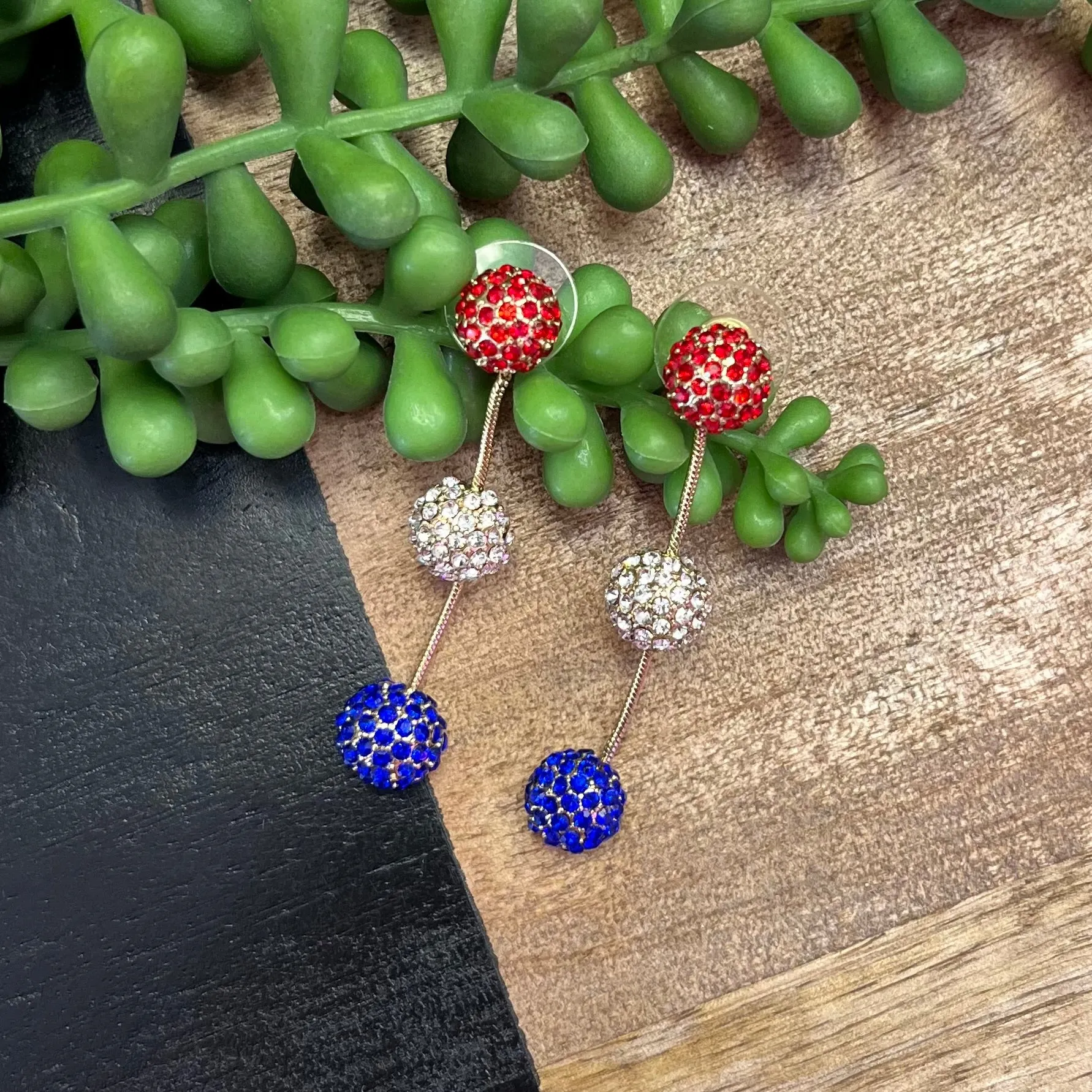 Red, White, Blue Crystal Dangle Earrings