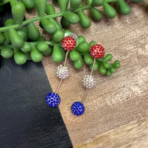 Red, White, Blue Crystal Dangle Earrings