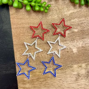 Red, White, Blue Crystal Star Earrings