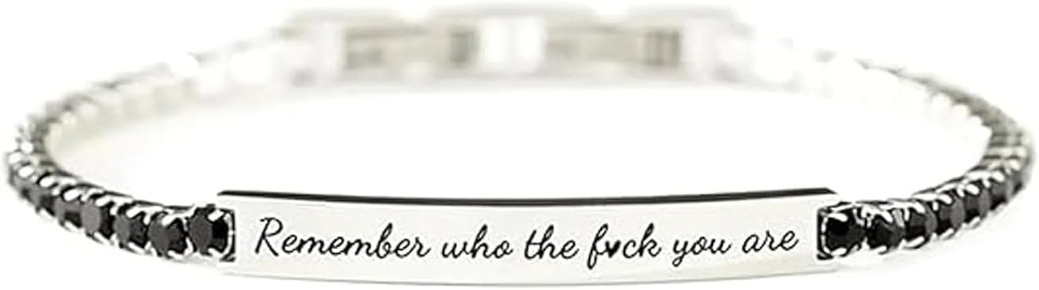 Remember Who The Fuck You Are Bracelet, Motivational Crystal Energy Chain Bracelets Inspirational Stainless Steel Engraved Bracelet For Women Men Jewelry Gift