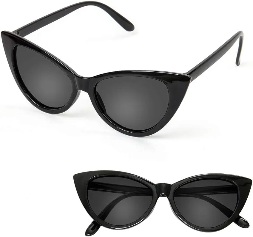 Retro 50's Costume Accessories Set Polka Dot Chiffon Scarf Cat Eye Glasses Bandana Tie Headband & Earrings
