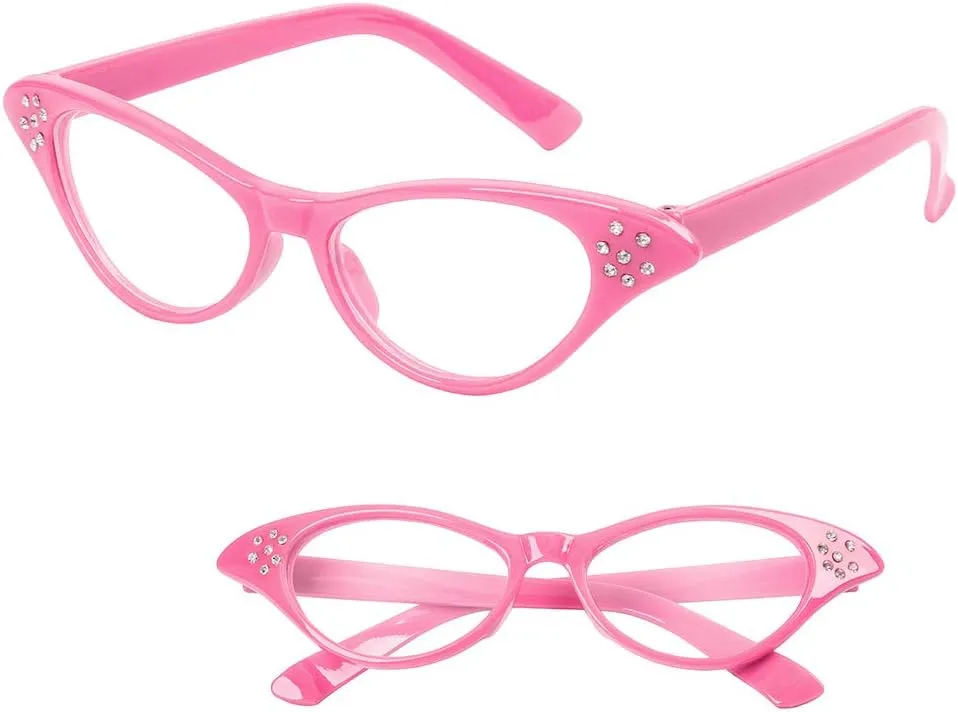 Retro 50's Costume Accessories Set Polka Dot Chiffon Scarf Cat Eye Glasses Bandana Tie Headband & Earrings