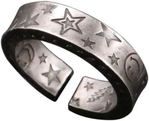 Retro Smiley Cute Face Ring Smile Star Open Adjustable Arrow No War Peace Knuckle Finger Rings for Couple Graffiti Fun Vintage Grunge Goth Punk Rock Biker Birthday Friendship Jewelry