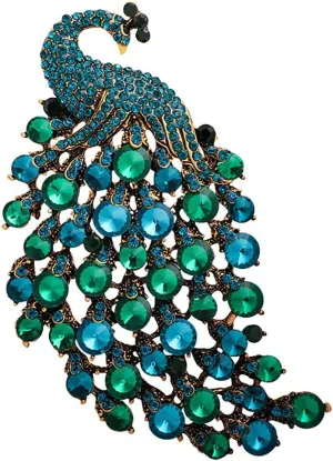 Rhinestone Peacock Brooch Pin Sparkling Big Peacock Brooch Pin Lapel Pins Vintage Red Blue Green Crystal Peacock Brooch Animal Brooches Elegant Hat Bag Dress Pin Jewelry for Women