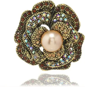Rhinestone Pearl Peony Flower Brooch Pin for Women Silver Gold Plated Exaggerated AB Crystal Brooches Lapel Pins Floral Dress Accessories Decor Dainty Jewelry
