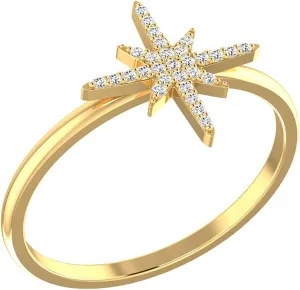 Ring 14k Solid Yellow Gold Star Burst Ring with Natural 0.058 carats Sparkling 0.75mm White Diamonds Round Shaped in Prong Setting Ideal Gift for Women Girl