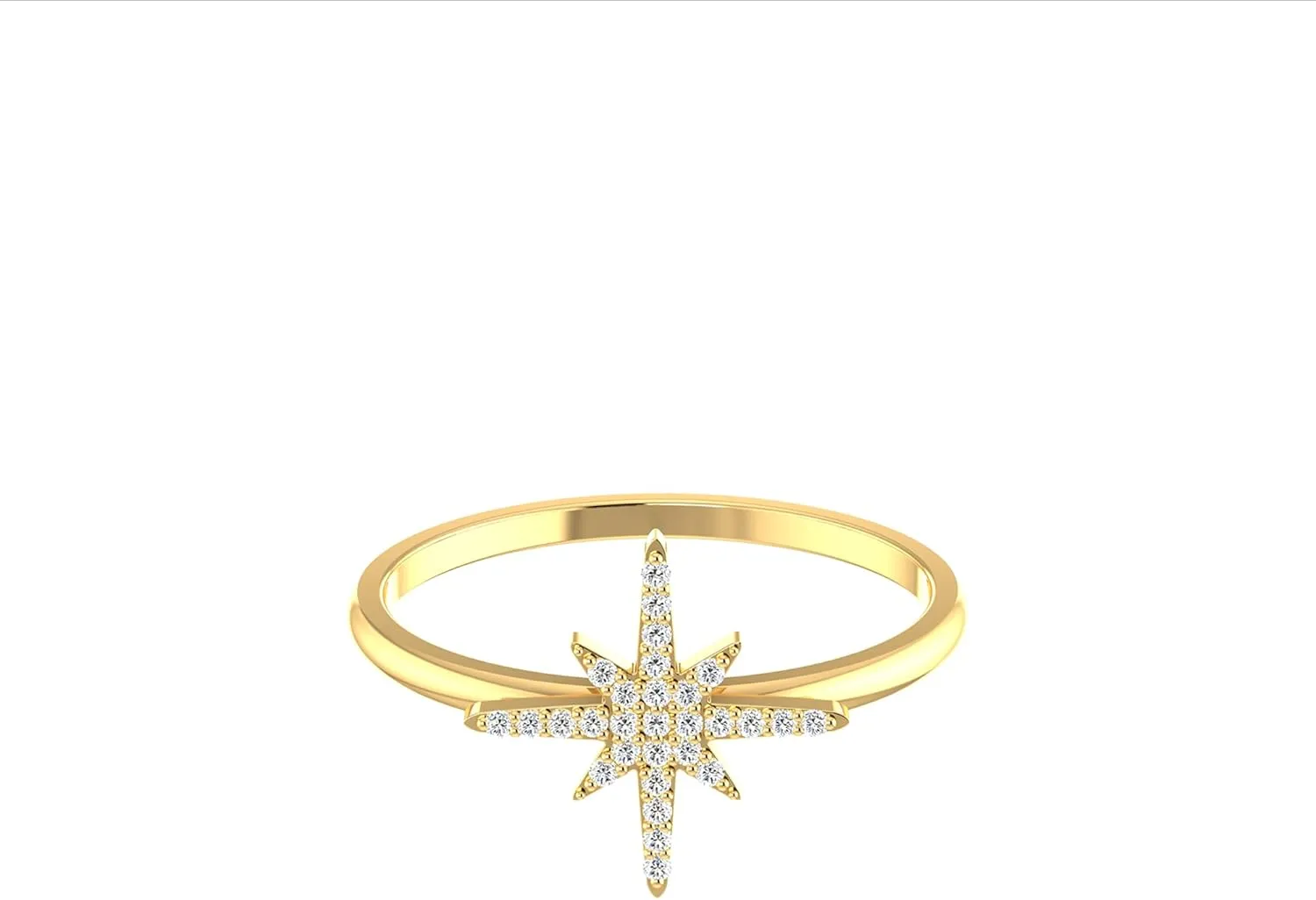 Ring 14k Solid Yellow Gold Star Burst Ring with Natural 0.058 carats Sparkling 0.75mm White Diamonds Round Shaped in Prong Setting Ideal Gift for Women Girl