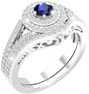 Ring 925 Sterling Silver Platinum Plated Elegant Round Shape Cut 0.5Carats Cubic Zirconia Solitaire 4mm Created Blue Sapphire Gemstone Engagement Wedding Layered Band Jewelry Accessory