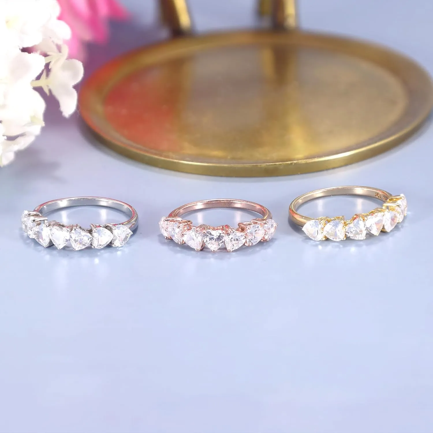 Ring 925 Sterling Silver Sparkling Half Eternity Band White 4mm Heart Shaped Cubic Zirconia 2.6 Carats in Prong Setting Fine Cocktail Ring Jewelry for Women
