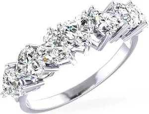 Ring 925 Sterling Silver Sparkling Half Eternity Band White 4mm Heart Shaped Cubic Zirconia 2.6 Carats in Prong Setting Fine Cocktail Ring Jewelry for Women