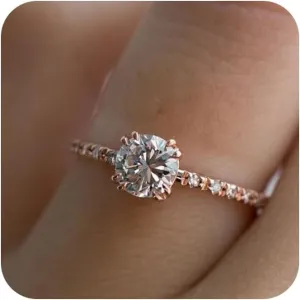 Rose Gold Plated 2ct Round CZ 4 Prongs Simulated Diamond Solitaire Wedding Engagement Rings for Women