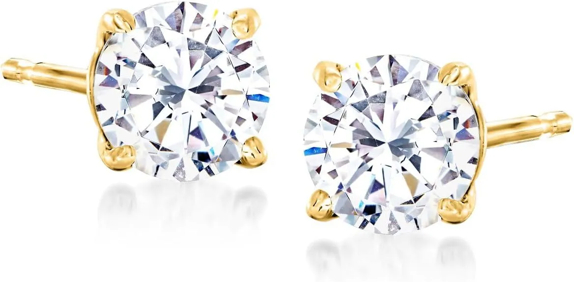 Ross-Simons Round CZ Stud Earrings in 14kt Yellow Gold