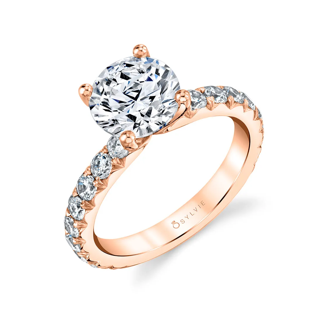 Round Cut Classic Wide Band Engagement Ring - Marlise 14k Gold Rose