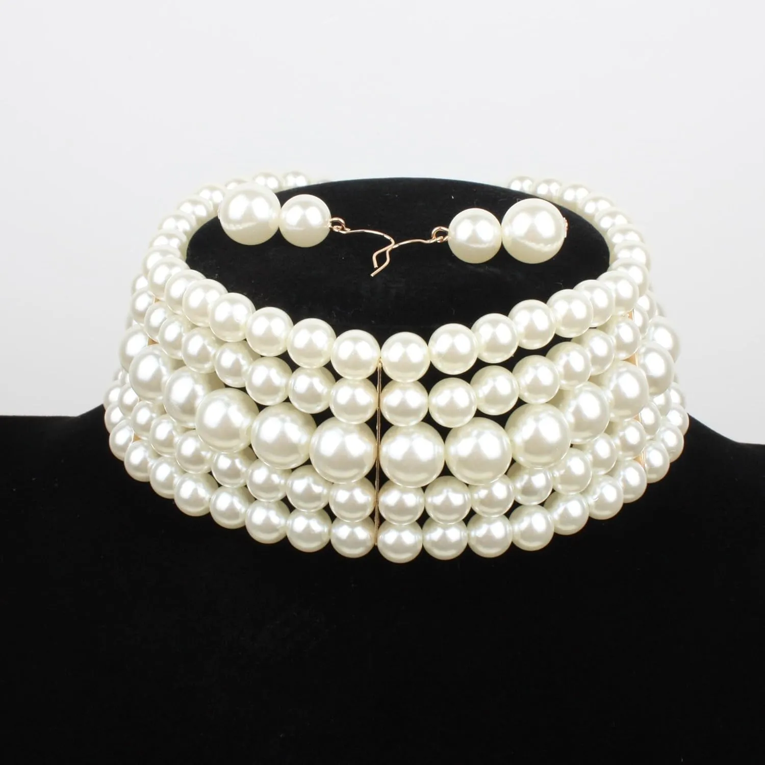 Round Imitation Pearl Choker Necklace set Resin Chain Collar Choker Statement Necklace Ladies Jewelry Beaded Wedding Party Necklace (WHITE)