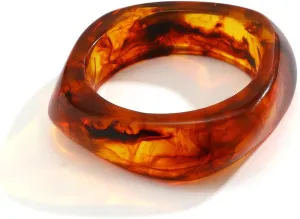Rrdaily Chunky Wide Acrylic Bangle Bracelet for Women, Irregular Large Square Bangle Transparent Resin Plastic Orange Candy Bangle Christmas Holiday Jewelry
