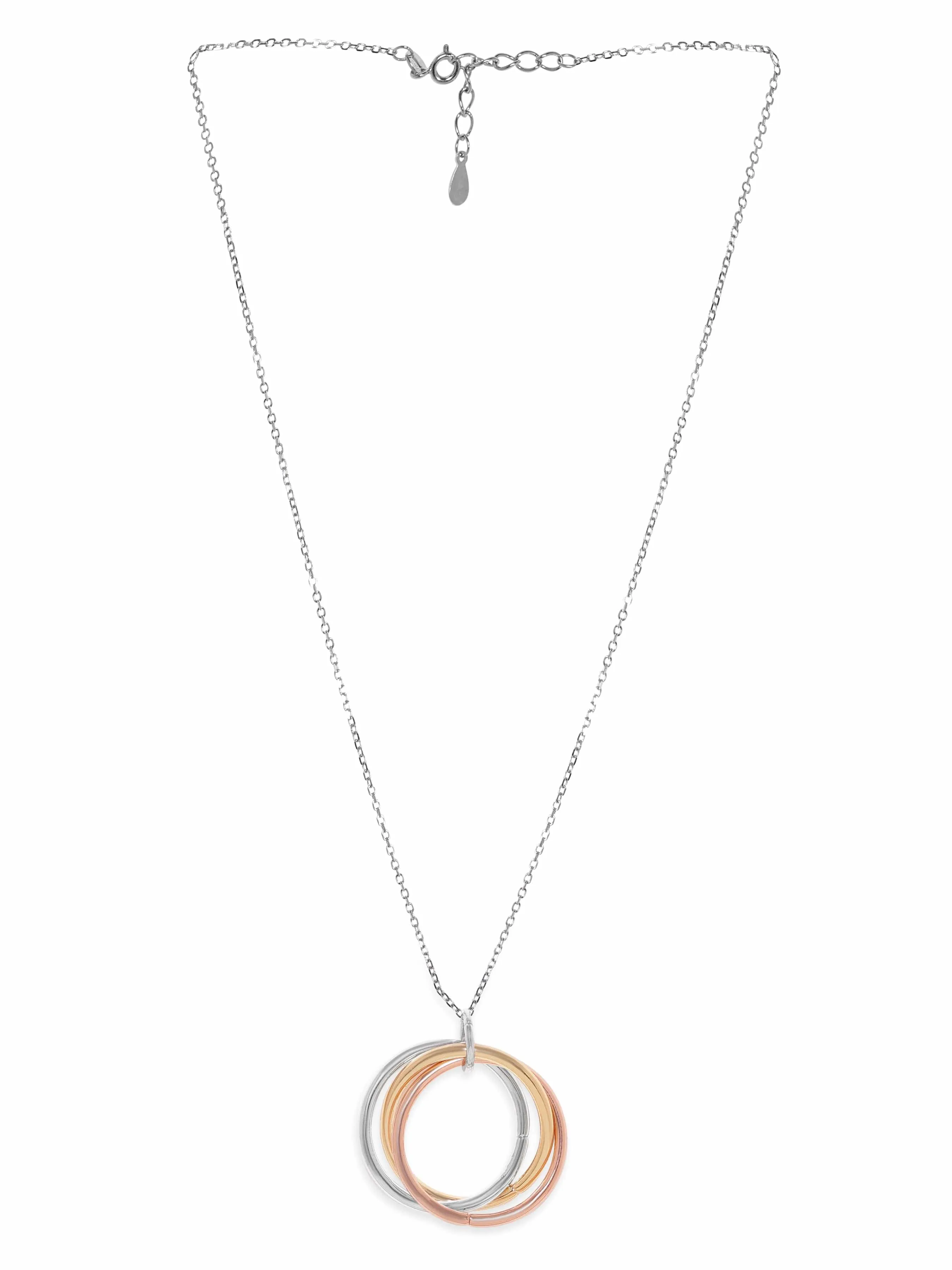Rubans Gold Silver & Copper Toned Silver-Plated Triple Tone Circular Pendant Necklace